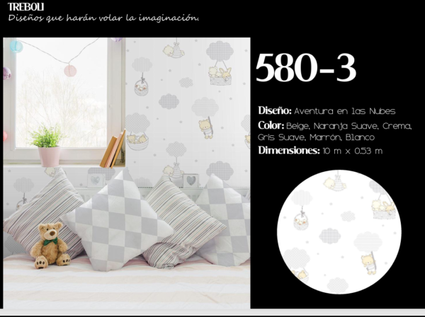 papel de colgadura infantil ositos y nubes | trébol 580 3 papel de colgadura infantil,papel tapiz bebé,papel tapiz ositos,papel tapiz nubes,decoración habitación bebé,papel tapiz infantil neutro,papel de colgadura Trebol,Papel,papeldecolgadurastylotivo