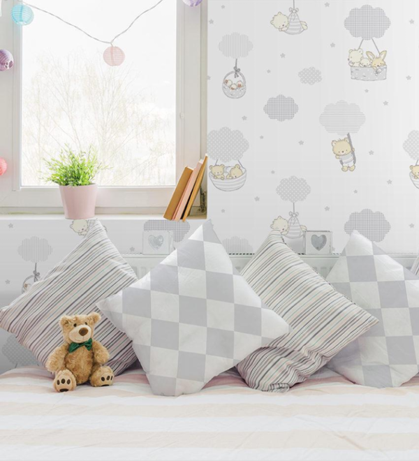 papel de colgadura infantil ositos y nubes | trébol 580 3 papel de colgadura infantil,papel tapiz bebé,papel tapiz ositos,papel tapiz nubes,decoración habitación bebé,papel tapiz infantil neutro,papel de colgadura Trebol,Papel,papeldecolgadurastylotivo