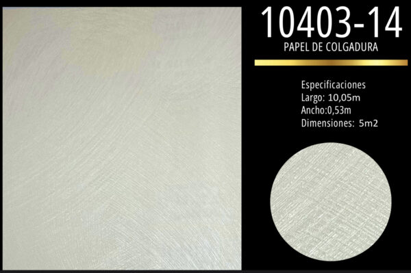papel de colgadura textura neutra suave premium elegancia y versatilidad atemporal ref 10403 14 Textura neutra que combina con cualquier estilo decorativo,Ideal para ambientes cálidos y elegantes,Cobertura eficiente: 5 m² por rollo,Fácil instalación y acabado profesional,Tonos suaves que amplían visualmente el espacio,Diseño versátil para hogares y oficinas,- Elegancia discreta que transforma tus paredes