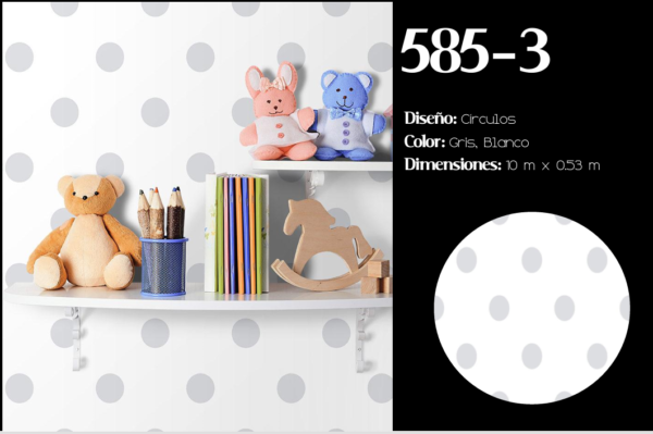 papel de colgadura infantil círculos gris y blanco – diseño suave para bebés | ref. 585 3