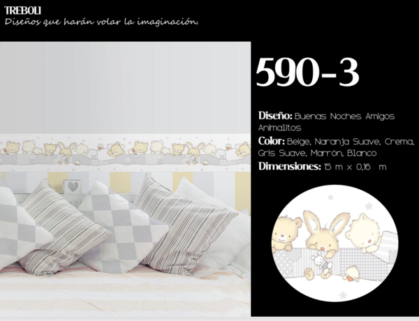 cenefa infantil “buenas noches amigos animalitos” beige – dulzura y calma para bebés | ref. 590 3