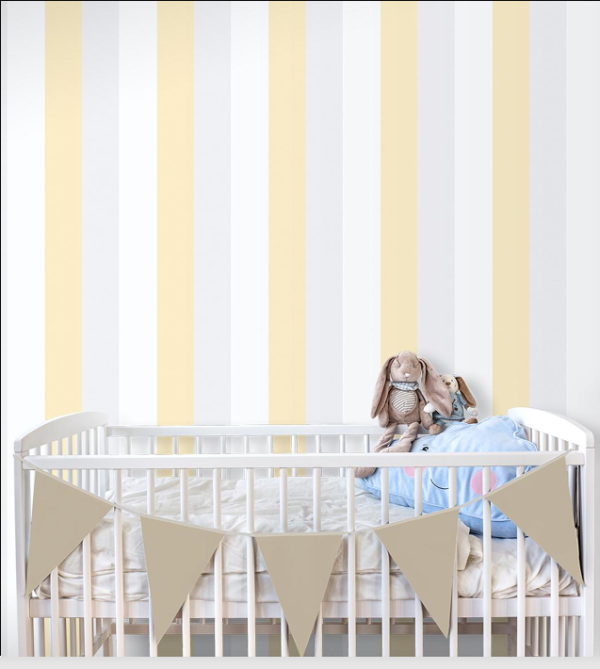 papel de colgadura infantil franjas gris blanco amarillo | trébol 588 3 papel de colgadura infantil,papel tapiz para bebé,papel tapiz franjas infantiles,decoración cuarto de bebé,papel tapiz tonos pastel,papel tapiz infantil moderno,papel de colgadura Trebol